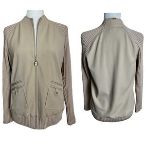 St Jonh Sport by Marie Gray Full Zip Tan Beige Wool Blend Jacket Size Small